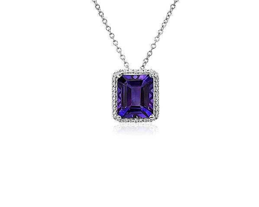 Necklaces | Blue Nile Emerald Cut Amethyst Pendant In 14K White Gold