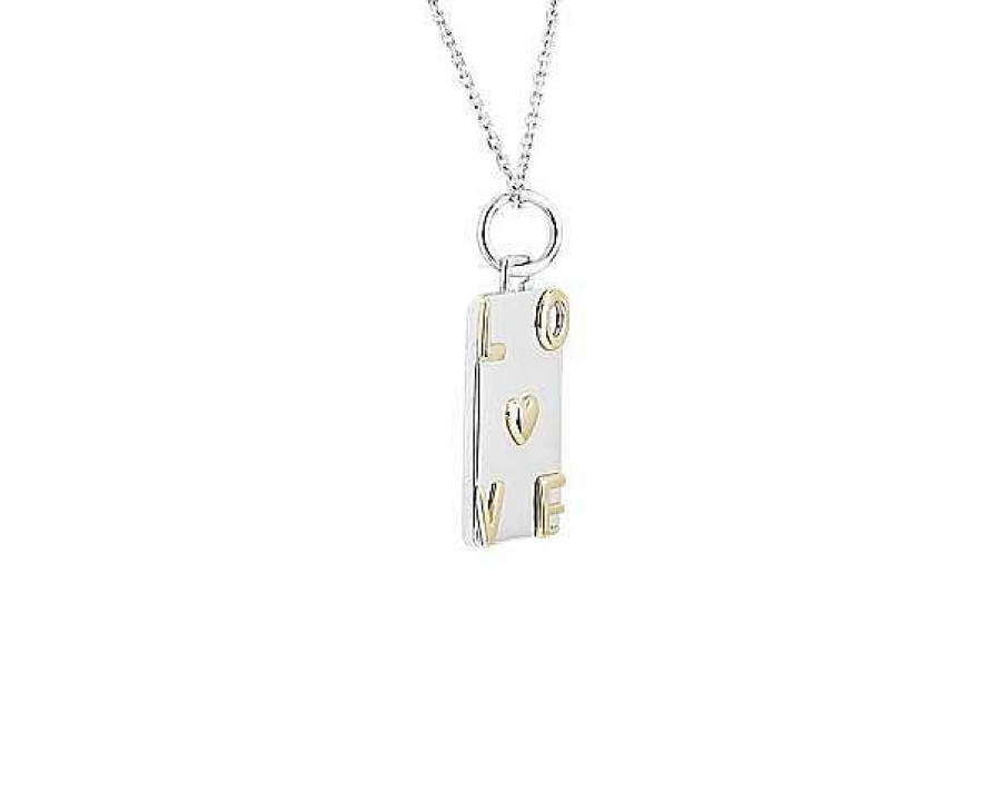 Necklaces | Blue Nile Two-Tone Raised Love Charm In Sterling Silver And 18K Yellow (1.3 Mm) Gold