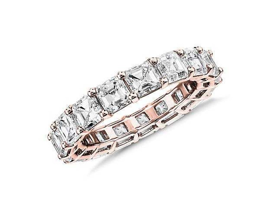 Women'S Rings | Blue Nile Lab Grown Diamond Asscher Cut Eternity Ring In 14K Rose Gold (6 Ct. Tw.)