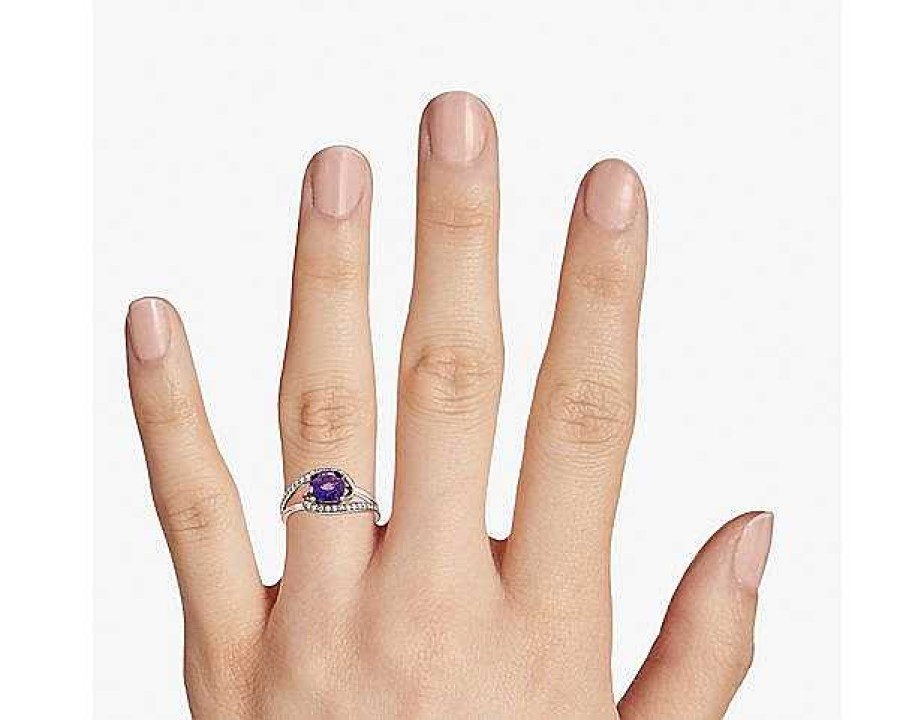 Rings | Blue Nile Cushion Cut Amethyst Ring With Twisting Halo In 14K Rose Gold