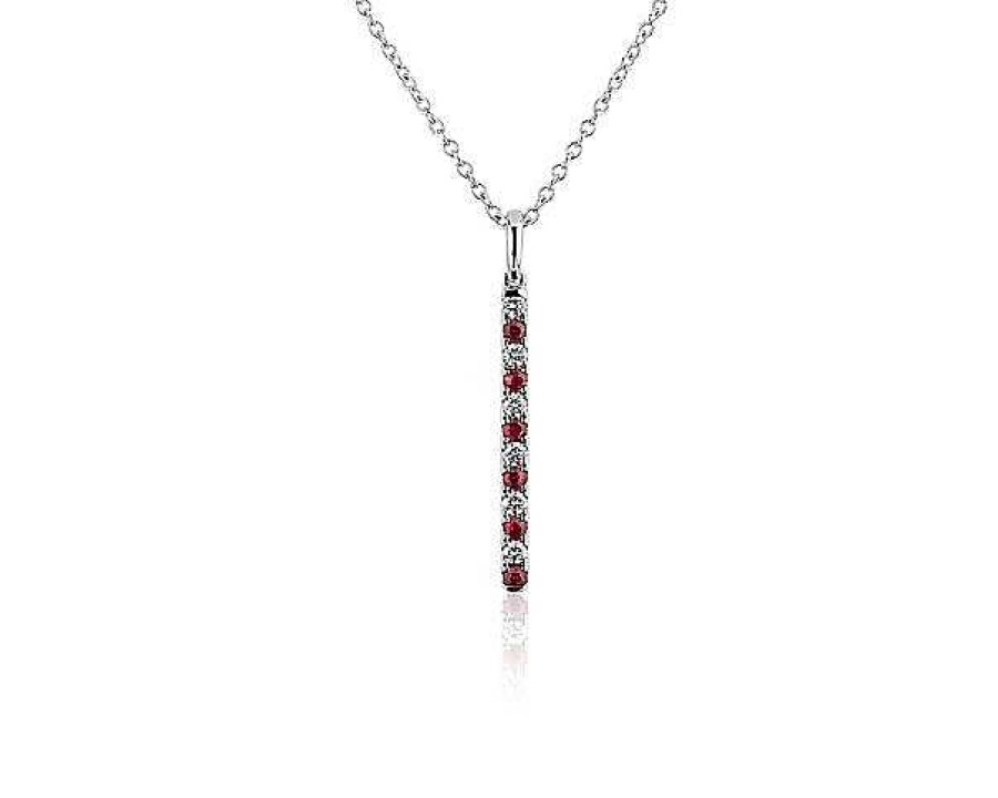 Necklaces | Blue Nile Riviera Pav Alternating Ruby And Diamond Vertical Bar Pendant In 14K White Gold (1.6Mm)