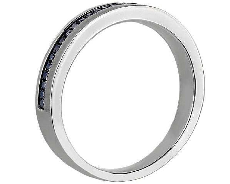 Men'S Rings | Blue Nile Men'S Black Diamond Pav Edge Wedding Ring With Black Rhodium In Platinum (1/6 Ct. Tw.)