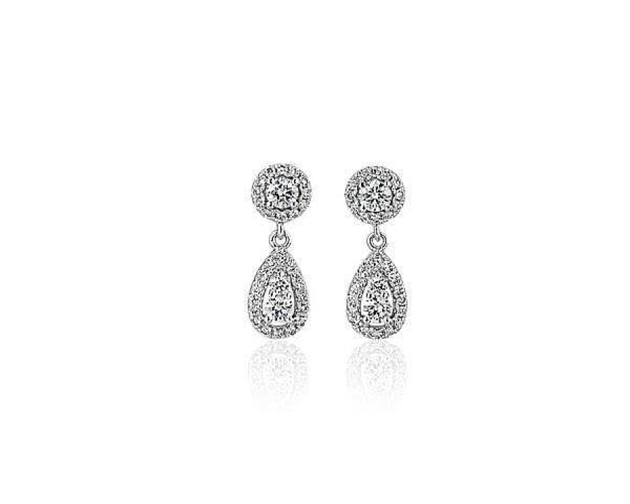 Earrings | Blue Nile Diamond Halo Drop Earrings In 14K White Gold (1/2 Ct. Tw.)