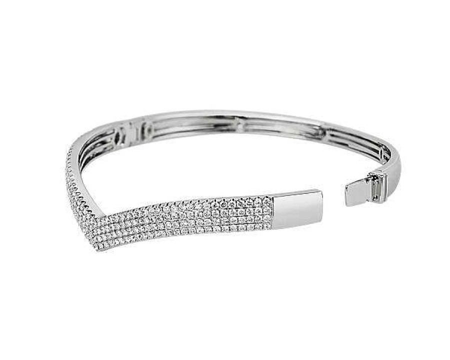 Bracelets | Blue Nile Diamond Chevron Bangle In 14K White Gold (2 1/2 Ct. Tw.)