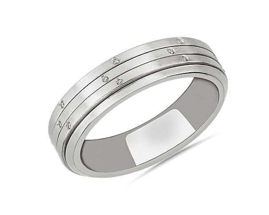 Men'S Rings | Blue Nile Triple Row Spinning Wedding Ring In Platinum (6 Mm, 1/4 Ct. Tw.)