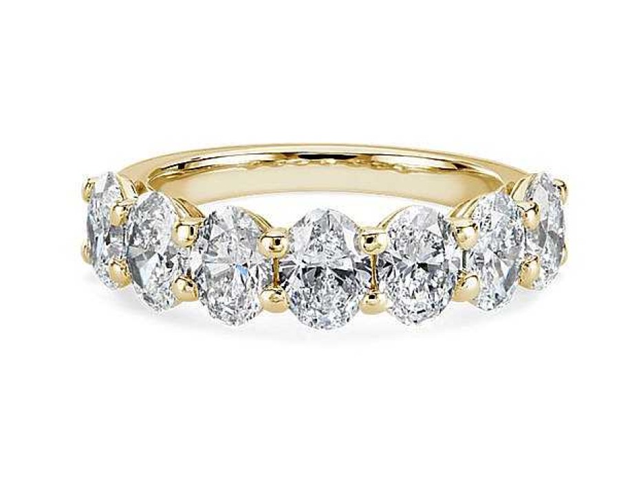 Women'S Rings | Blue Nile Seven Stone Oval Lab Grown Diamond Ring In 14K Yellow Gold (3 Ct. Tw.)