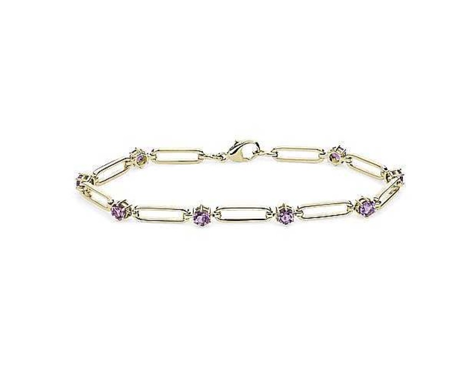 Bracelets | Blue Nile Round Amethyst Paperclip Bracelet In 14K Yellow Gold