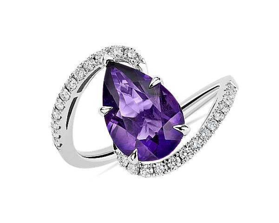 Rings | Blue Nile Pear Shaped Amethyst And Diamond Twist Band In 14K White Gold (12X8Mm)