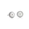 Earrings | Blue Nile Freshwater Pearl Studs With Diamond Halos In 14K White Gold (0.2 Ct. Tw.)