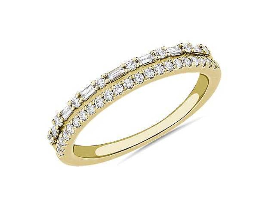 Rings | Blue Nile Two Row Baguette And Pav Diamond Ring In 18K Yellow Gold (1/4 Ct. Tw.)