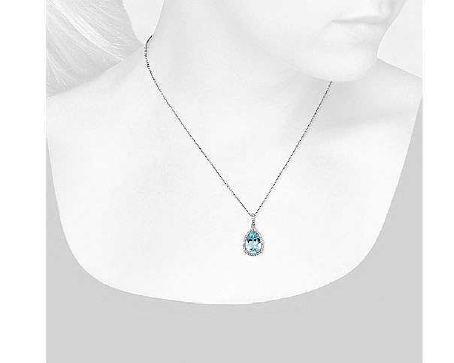 Necklaces | Blue Nile Sky Blue Topaz Elegant Halo Pendant In Sterling Silver (14X9Mm)