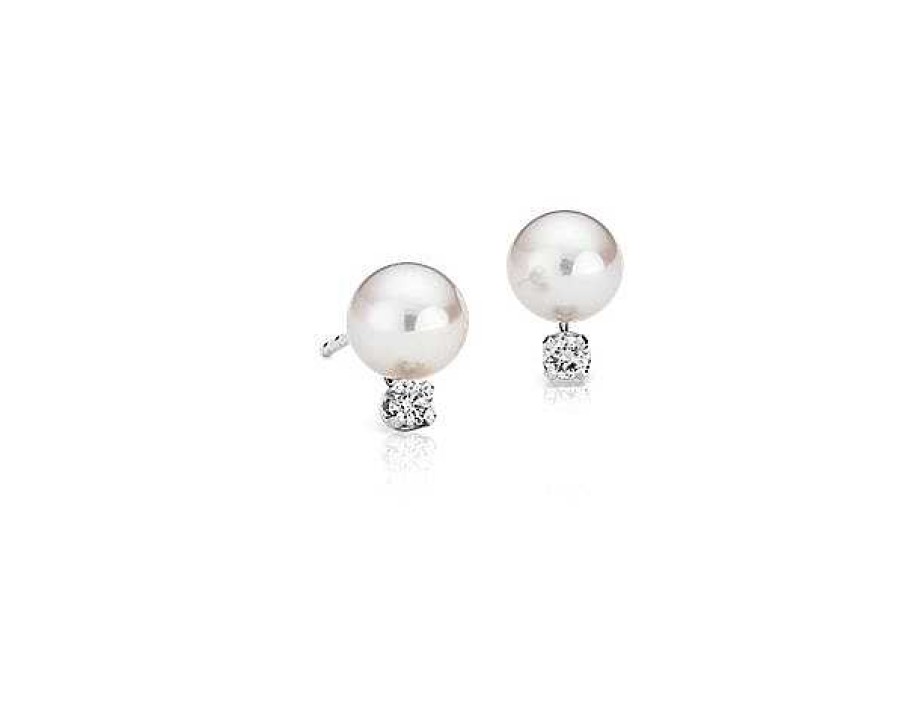 Earrings | Blue Nile Classic Akoya Cultured Pearl And Diamond Stud Earrings In 18K White Gold (6-6.5Mm)