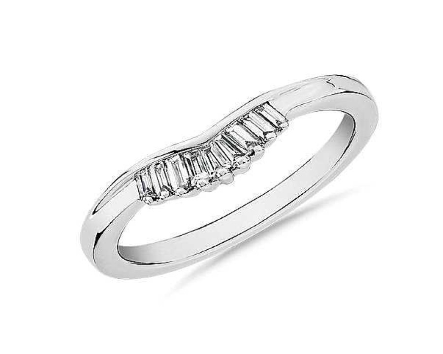 Rings | Blue Nile Zac Zac Posen Petite Baguette Diamond Tiara Curved Wedding Ring In 14K White Gold (2 Mm, 1/8 Ct. Tw.)