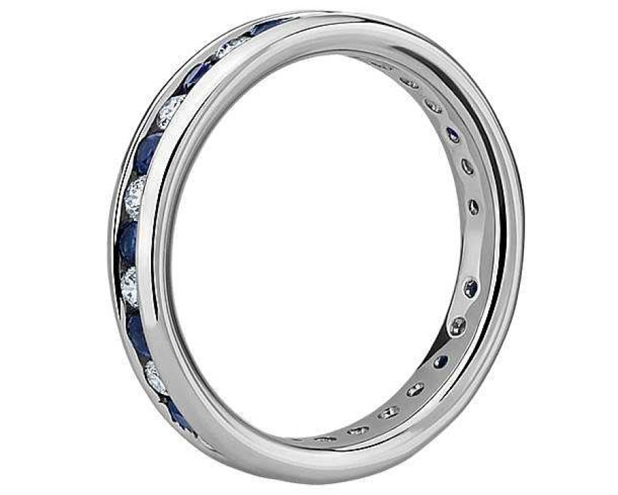 Women'S Rings | Blue Nile Channel Set Alternating Diamond And Blue Sapphire Eternity Ring In Platinum (1 Ct. Tw.)