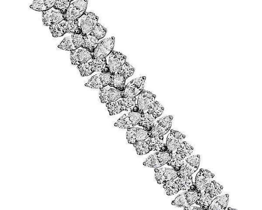 Bracelets | Blue Nile Alternating Fancy Diamond Cluster Bracelet In 14K White Gold (12 1/2 Ct. Tw.)