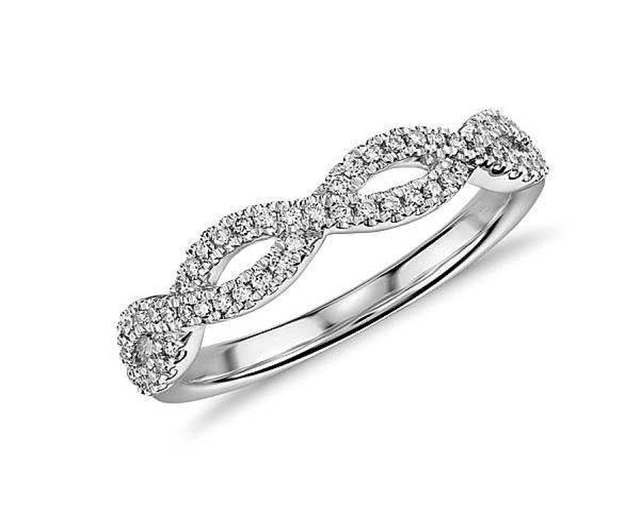 Women'S Rings | Blue Nile Infinity Twist Micropav Diamond Wedding Ring In 14K White Gold (1/5 Ct. Tw.)