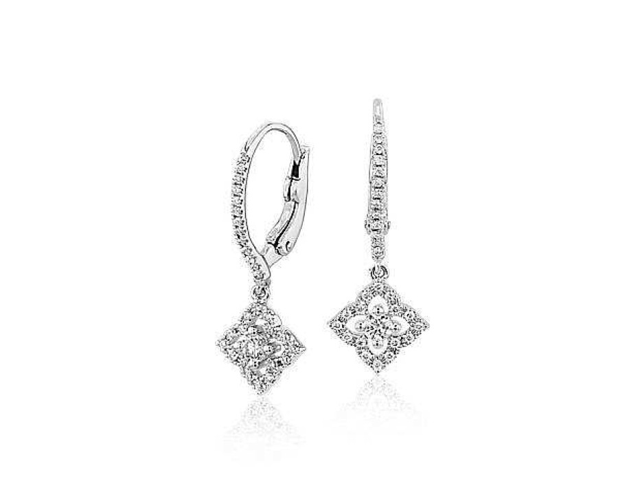 Earrings | Blue Nile Petite Diamond Floral Drop Earrings In 14K White Gold (1/4 Ct. Tw.)