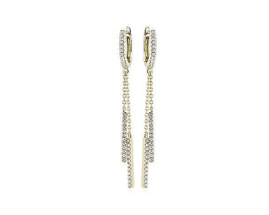 Earrings | Blue Nile Diamond Hoops W/ Double Diamond Drop Earrings In 14K Yellow Gold (1/6 Ct. Tw.)