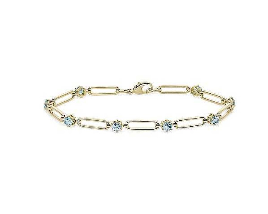 Bracelets | Blue Nile Round Sky Blue Topaz Paperclip Bracelet In 14K Yellow Gold