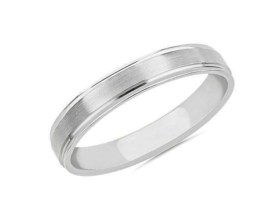 Men'S Rings | Blue Nile Brushed Inlay Wedding Ring In Platinum (4Mm)