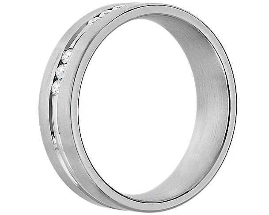 Men'S Rings | Blue Nile Trio Stationed Channel-Set Diamond Wedding Ring In 14K White Gold (6 Mm, 1/3 Ct. Tw.)