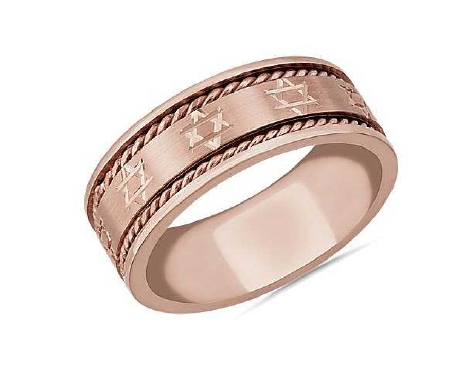 Men'S Rings | Blue Nile Star Of David Wedding Ring In 14K Rose Gold (8Mm)