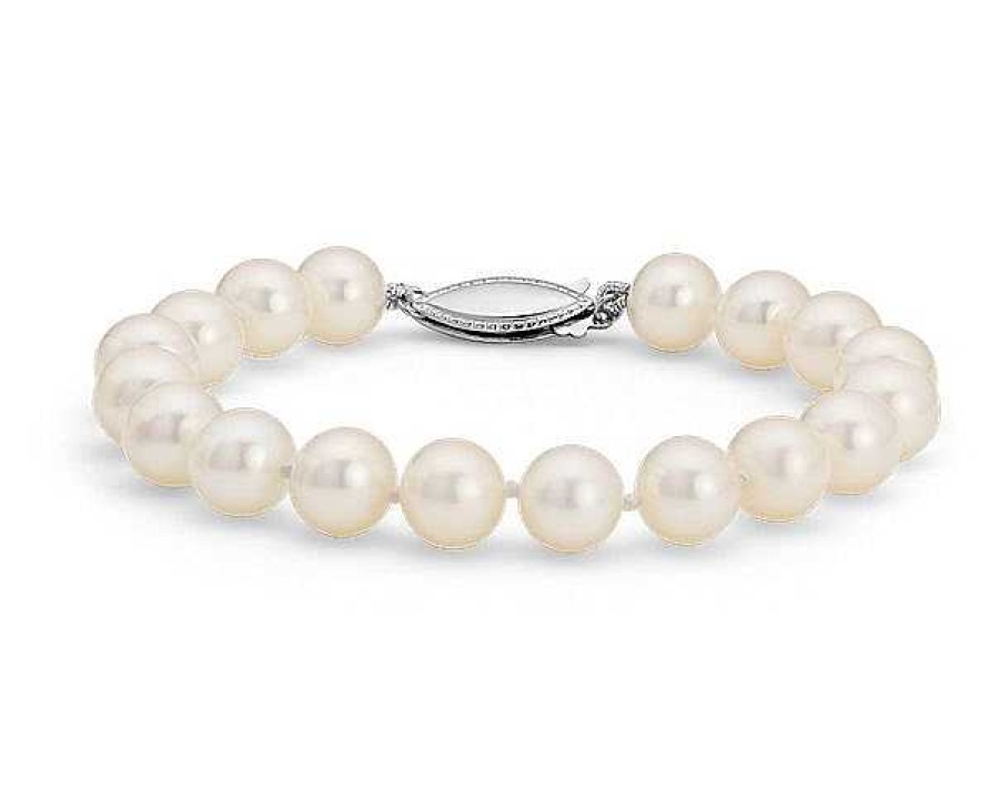 Bracelets | Blue Nile 6.5" Freshwater Cultured Pearl Bracelet In 14K White Gold (8.0-8.5Mm)