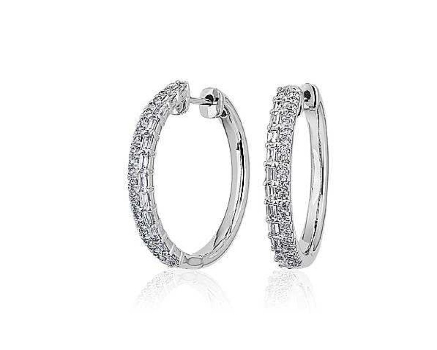 Earrings | Blue Nile Double Row Diamond Hoop Earrings In 14K White Gold (3/4 Ct. Tw.)