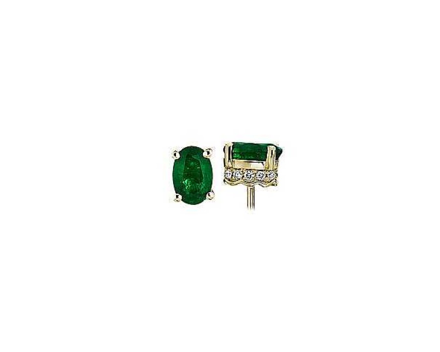 Earrings | Blue Nile Oval Emerald And Diamond Earrings In 14K Yellow Gold (6X4Mm)