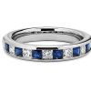 Women'S Rings | Blue Nile Channel Set Princess Diamond And Blue Sapphire Ring In Platinum (2 Mm)