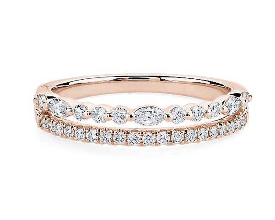 Rings | Blue Nile Two Row Round And Marquise Diamond Stacking Ring In 14K Rose Gold (1/3 Ct. Tw.)