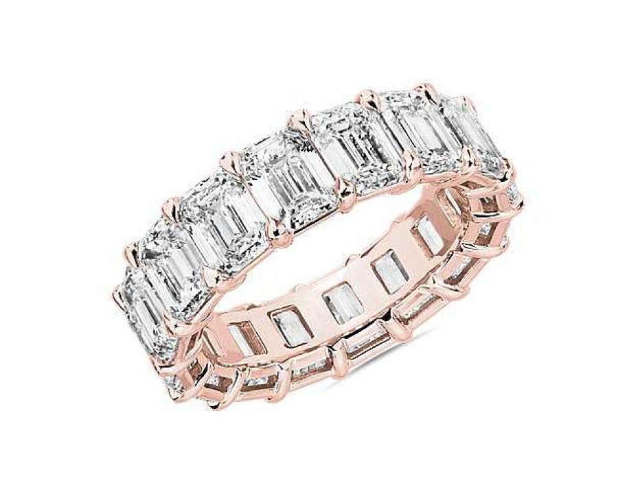 Women'S Rings | Blue Nile Emerald Cut Diamond Eternity Ring In 14K Rose Gold (9 1/2 Ct. Tw.)