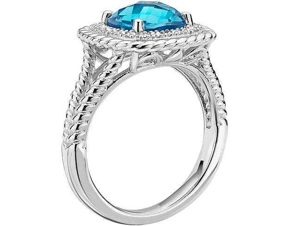 Rings | Blue Nile Corda Cushion-Cut Swiss Blue Topaz Halo Ring In Sterling Silver (8Mm)