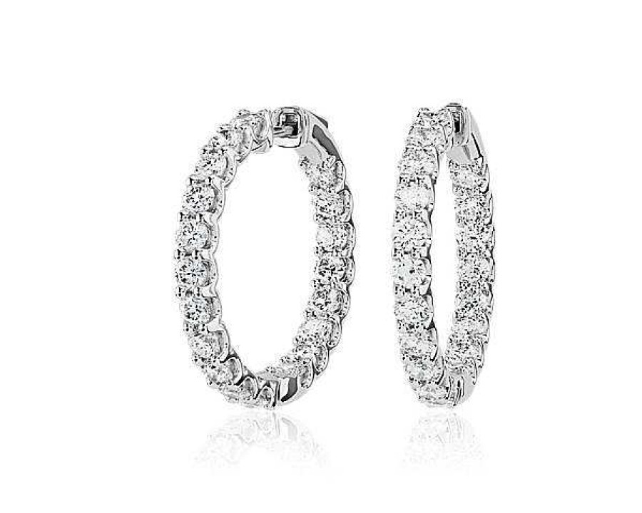 Earrings | Blue Nile Luna Diamond Eternity Hoop Earrings In 18K White Gold (5 Ct. Tw.)- G/Si