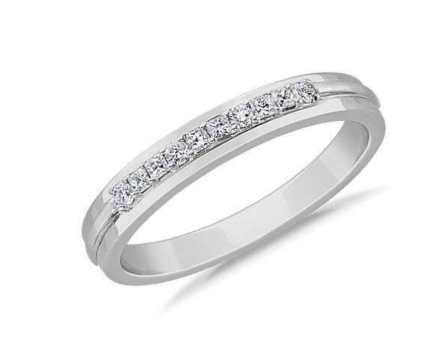 Men'S Rings | Blue Nile Men'S Princess And Round Diamond Wedding Ring In Platinum (1/5 Ct. Tw.)