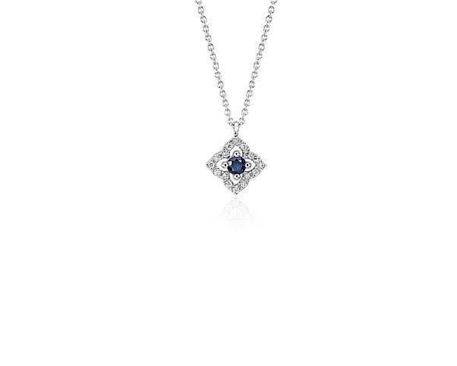 Necklaces | Blue Nile Petite Sapphire And Diamond Floral Pendant In 14K White Gold (2.8Mm)