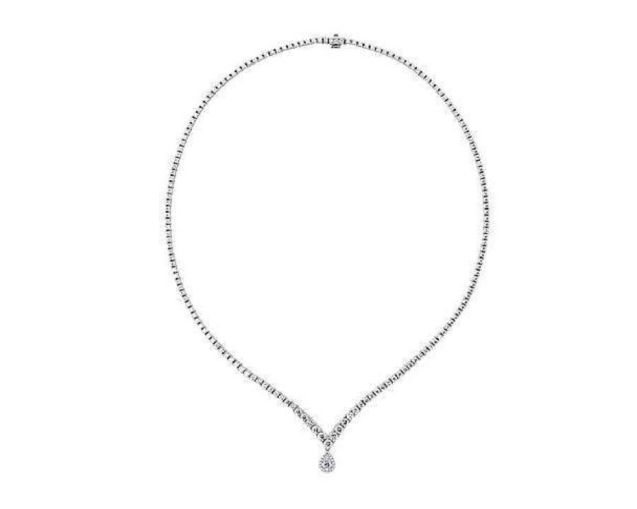 Necklaces | Blue Nile Diamond Chevron Eternity Necklace With Pear Halo Drop In 14K White Gold (5 Ct. Tw.)