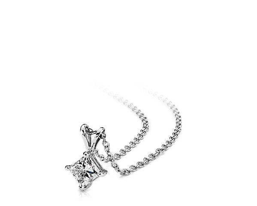 Necklaces | Blue Nile Princess Cut Diamond Solitaire Pendant In 18K White Gold (1 Ct. Tw.)