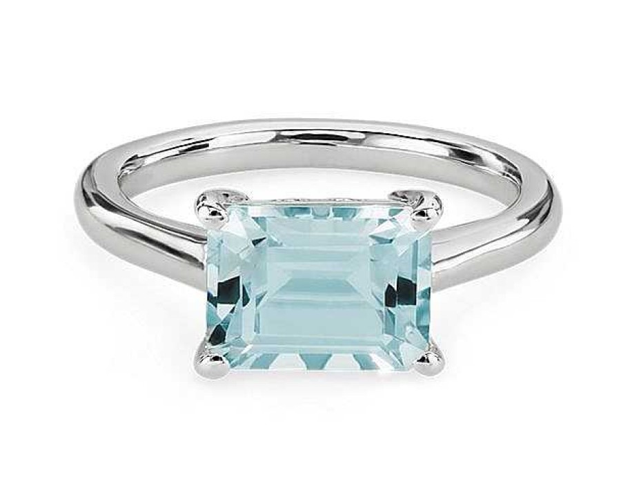 Rings | Blue Nile Aquamarine East West Ring In 14K White Gold (9X7Mm)