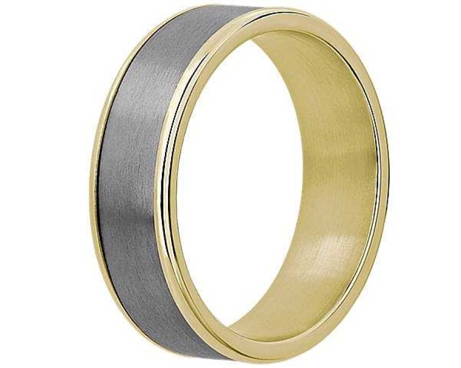 Men'S Rings | Blue Nile Two-Tone Tantalum Inlay Wedding Ring In 14K Yellow Gold (6.5Mm)