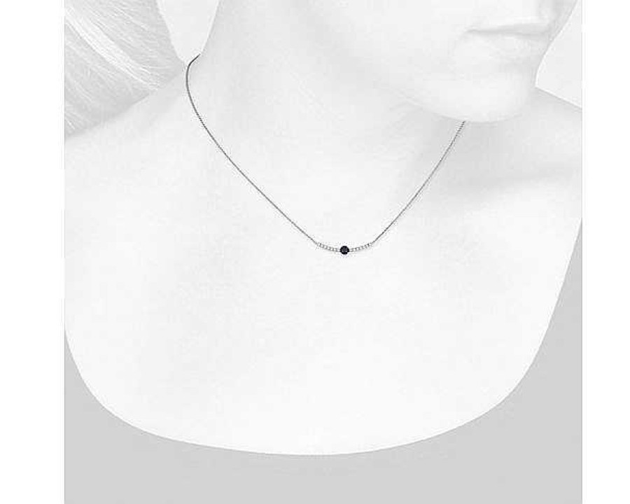 Necklaces | Blue Nile Petite Sapphire And Diamond Curved Bar Necklace In 14K White Gold (3.5Mm)