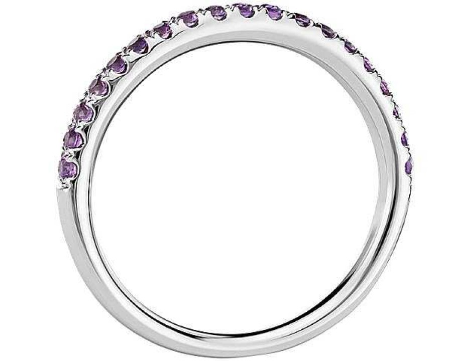 Rings | Blue Nile Riviera Pav Amethyst Ring In 14K White Gold (1.5Mm)