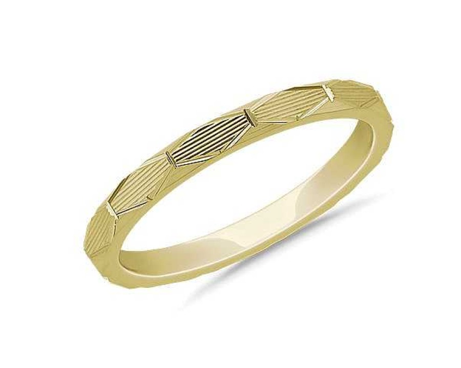 Women'S Rings | Blue Nile Stackable Raised Hexagon Lined Ring In 14K Yellow Gold (2Mm)