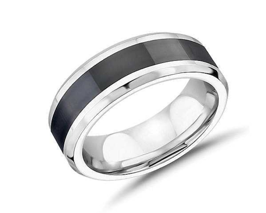 Men'S Rings | Blue Nile Black Ceramic Center Inlay Wedding Ring In Cobalt (7Mm)