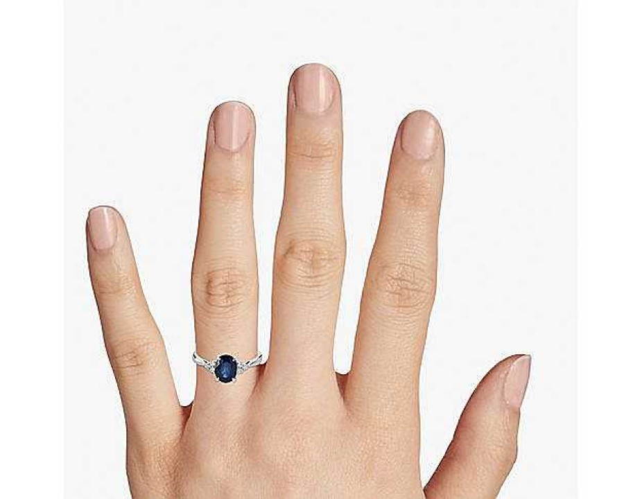 Rings | Blue Nile Oval Sapphire And Diamond Ring In 14K White Gold (8X6Mm)