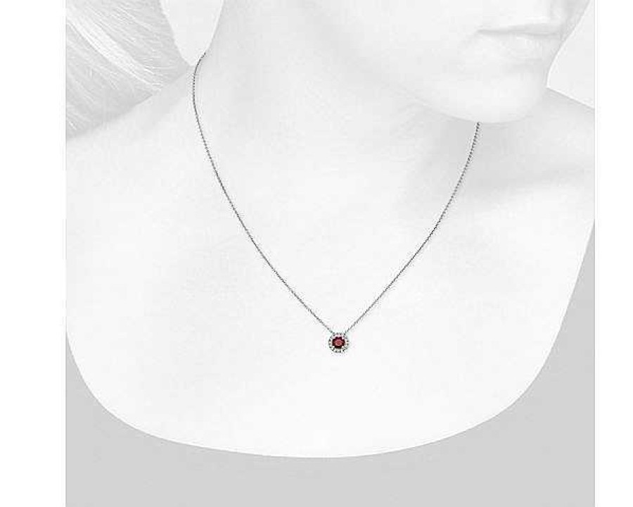 Necklaces | Blue Nile Ruby And Diamond Halo Pendant In 14K White Gold (5Mm)