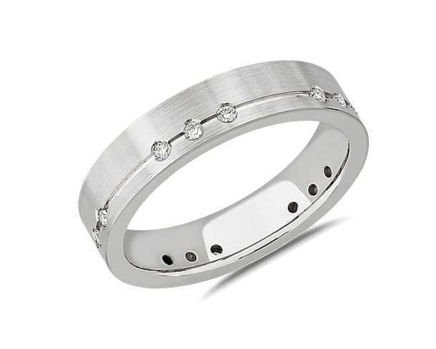 Men'S Rings | Blue Nile Diamond Brushed Line Wedding Ring In 18K White Gold (5 Mm, 1/5 Ct. Tw.)