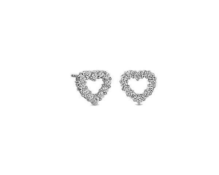 Earrings | Blue Nile Diamond Heart Earrings In 14K White Gold (1/2 Ct. Tw.)