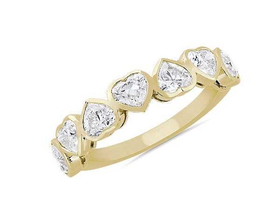 Women'S Rings | Blue Nile 7 Stone Heart Bezel Diamond Anniversary Ring In 14K Yellow Gold (1 3/4 Ct. Tw.)