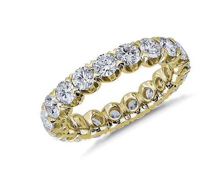 Women'S Rings | Blue Nile V-Prong Pav Diamond Eternity Ring In 14K Yellow Gold (3 Ct. Tw.)